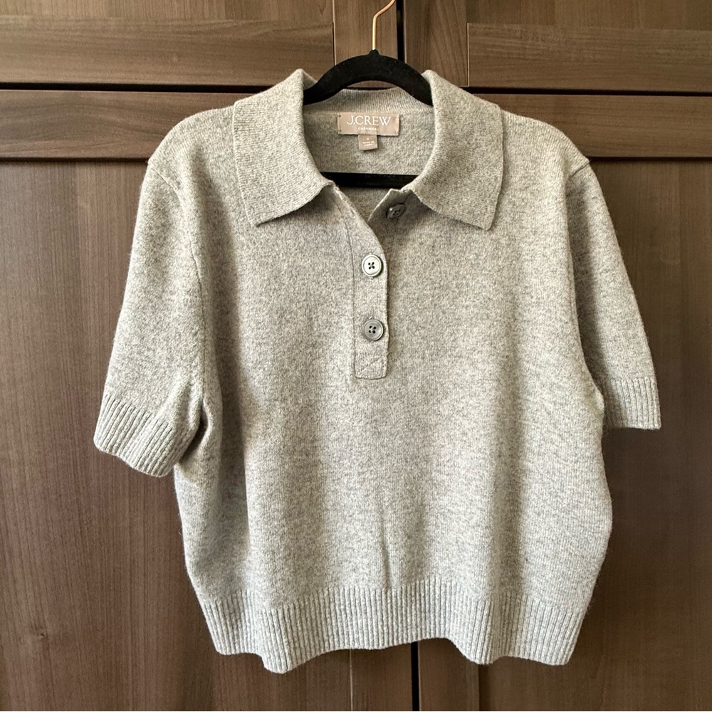 J.Crew Women’s Cashmere Polo Sweater in Gray, Cropped, Size S